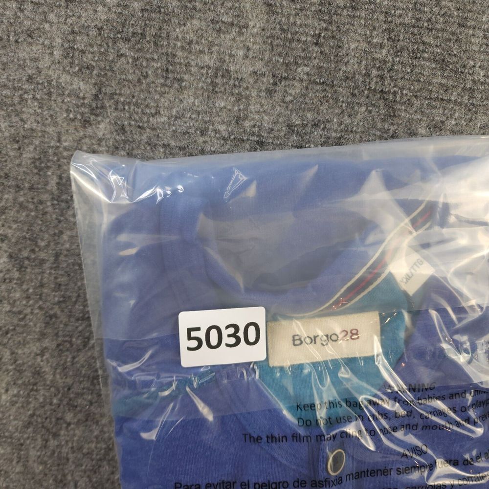Borgo 28 Shirt 2XL Crew‎ Neck Button Short Sleeve Blue Solid Cotton Stretch - Picture 8 of 8